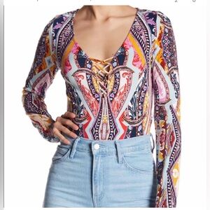Free People Multicolor Patterned Bodysuit